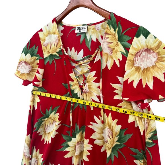 Show Me Your Mumu Kylie Lace Up Dress Red Yellow Floral Short Sleeve Mini Sz XS - Picture 8 of 9